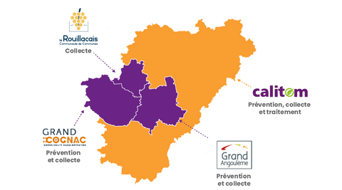Carte des compétences déchets par collectivité en Charente